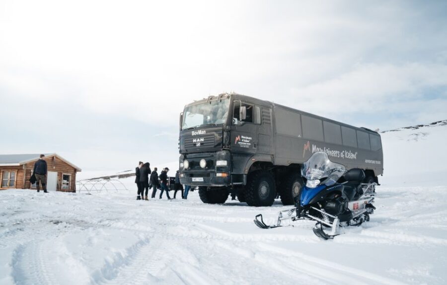 From Gullfoss: Langjökull Glacier Snowmobile Tour - Gear-up time at the Mountaineers Geldingafell Basecamp